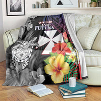 Wallis and Futuna Bastille Day Blanket Tropical Turtle Hibiscus Polynesian Pattern LT05 Black - Polynesian Pride