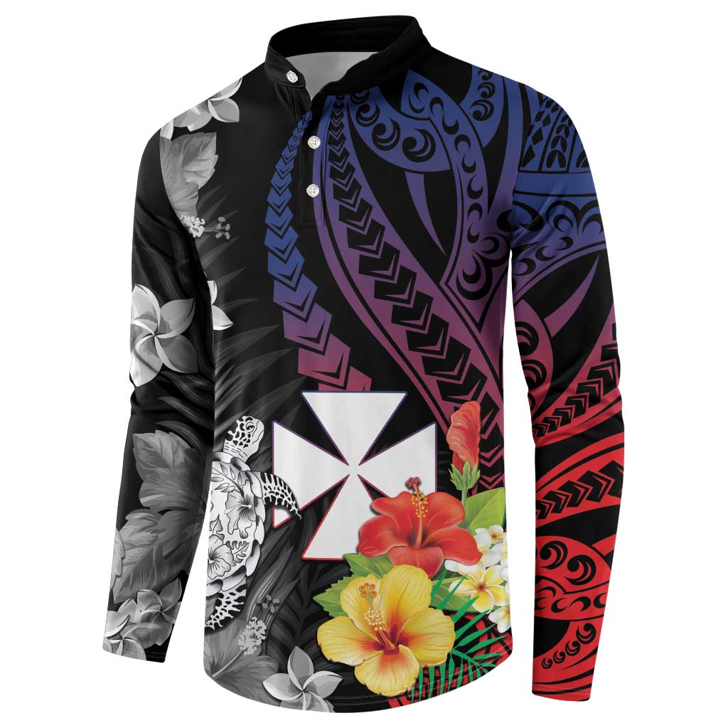 Wallis and Futuna Bastille Day Button Sweatshirt Tropical Turtle Hibiscus Polynesian Pattern LT05 - Polynesian Pride