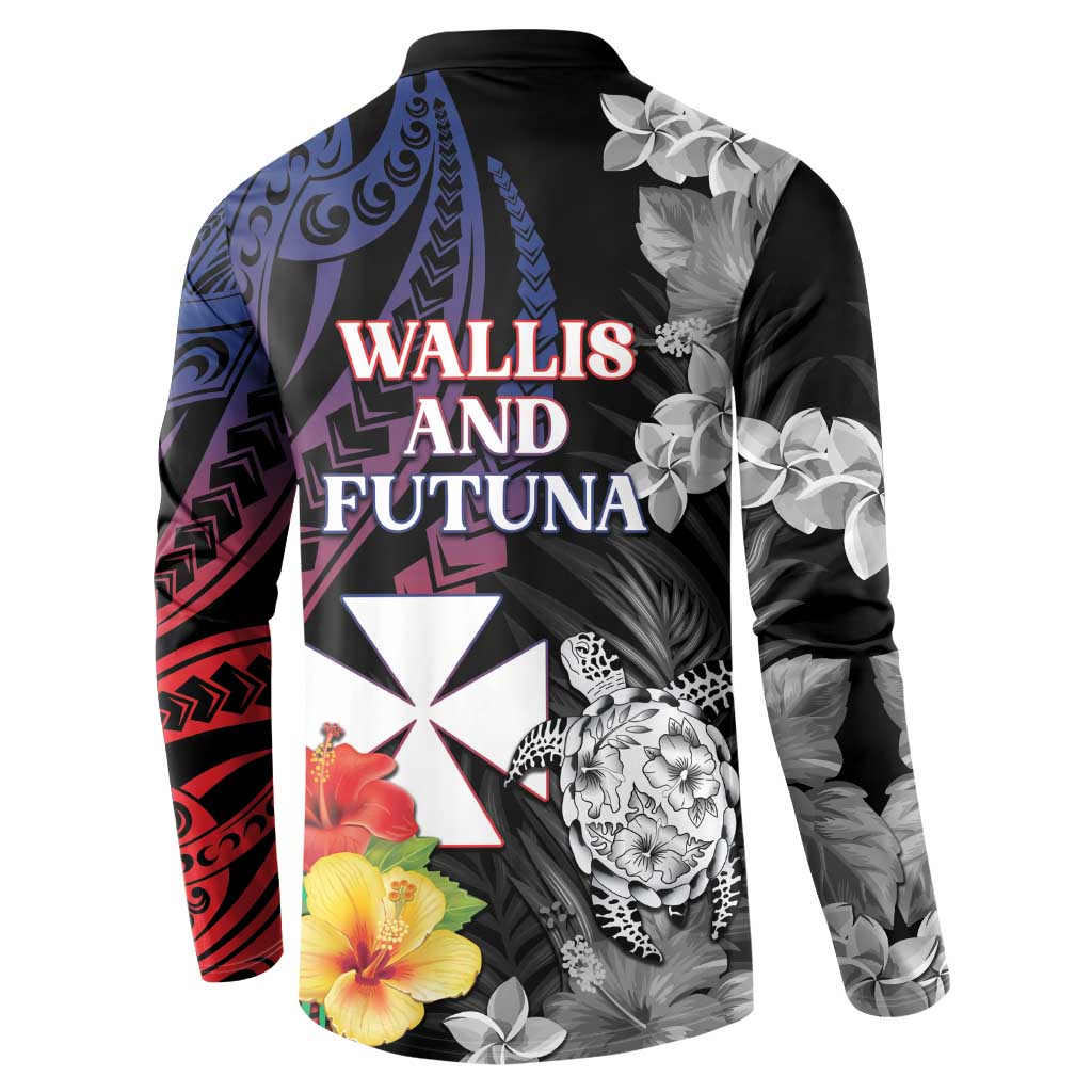 Wallis and Futuna Bastille Day Button Sweatshirt Tropical Turtle Hibiscus Polynesian Pattern LT05 - Polynesian Pride