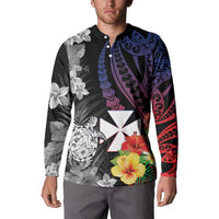 Wallis and Futuna Bastille Day Button Sweatshirt Tropical Turtle Hibiscus Polynesian Pattern LT05 - Polynesian Pride