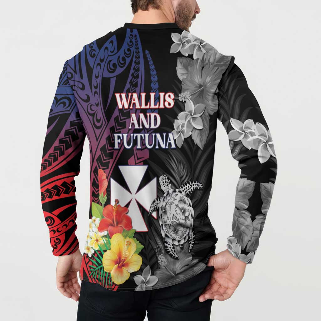Wallis and Futuna Bastille Day Button Sweatshirt Tropical Turtle Hibiscus Polynesian Pattern LT05 - Polynesian Pride