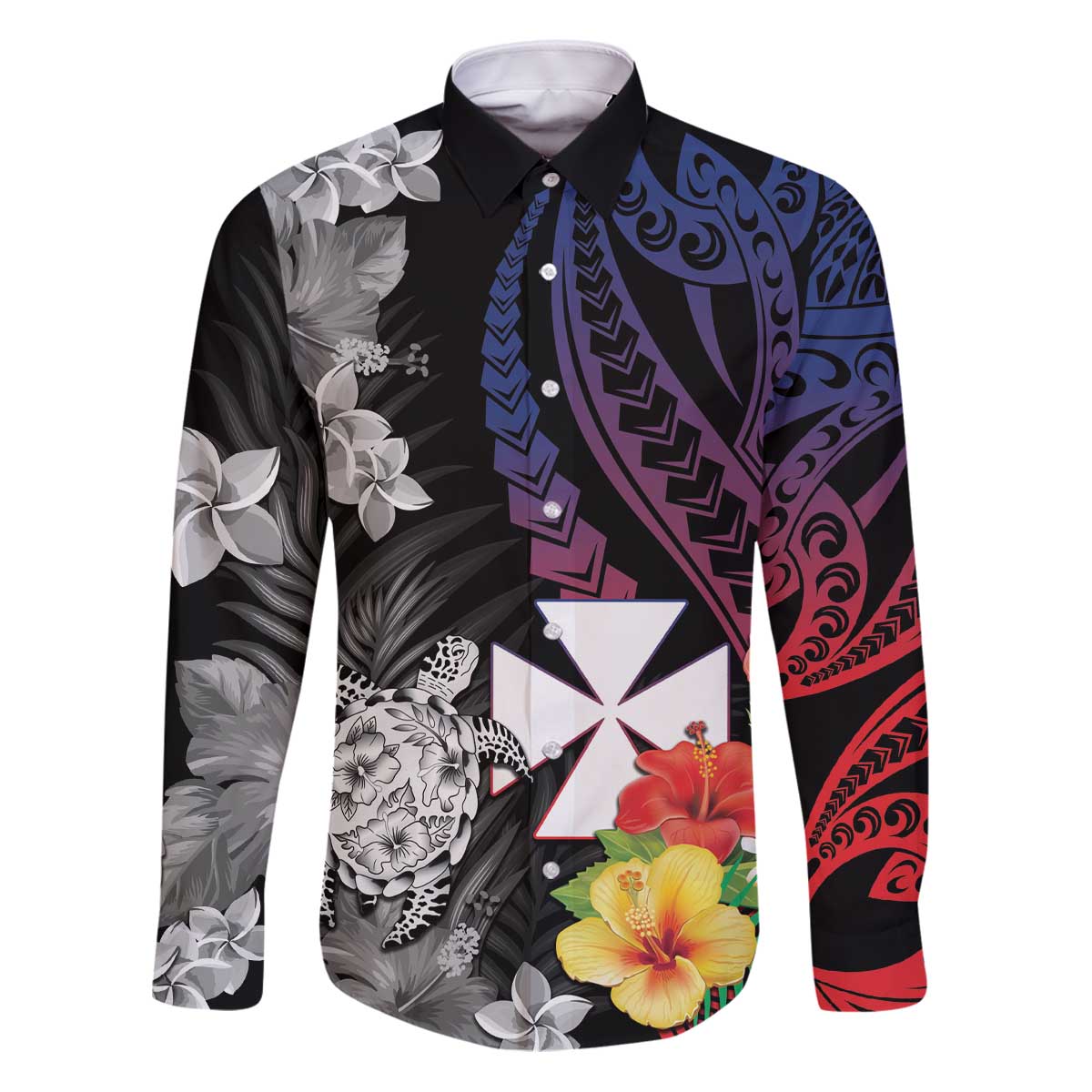 Wallis and Futuna Bastille Day Family Matching Puletasi and Hawaiian Shirt Tropical Turtle Hibiscus Polynesian Pattern