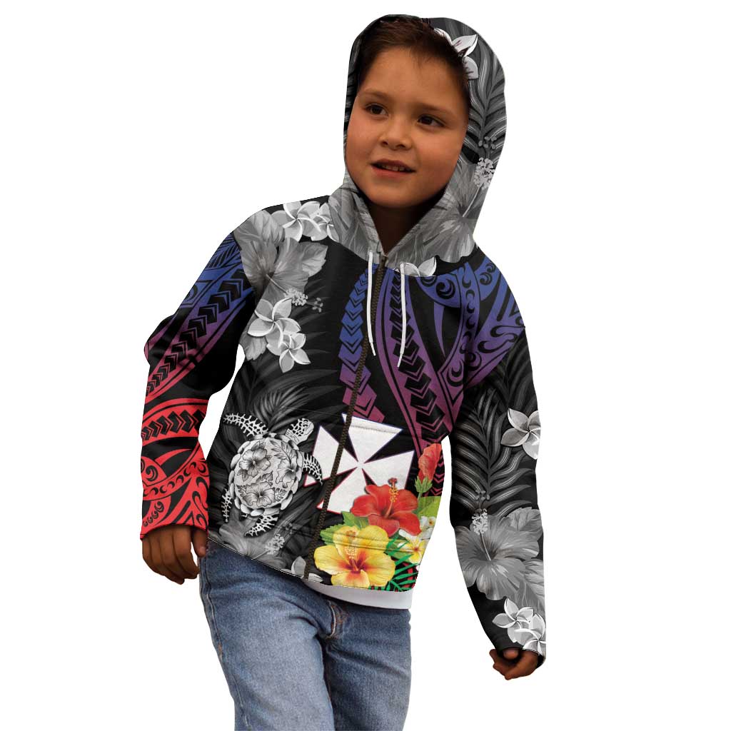 Wallis and Futuna Bastille Day Kid Hoodie Tropical Turtle Hibiscus Polynesian Pattern