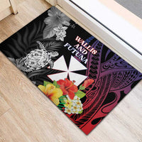 Wallis and Futuna Bastille Day Rubber Doormat Tropical Turtle Hibiscus Polynesian Pattern LT05 - Polynesian Pride