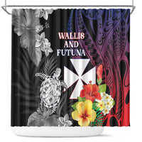 Wallis and Futuna Bastille Day Shower Curtain Tropical Turtle Hibiscus Polynesian Pattern LT05 Black - Polynesian Pride