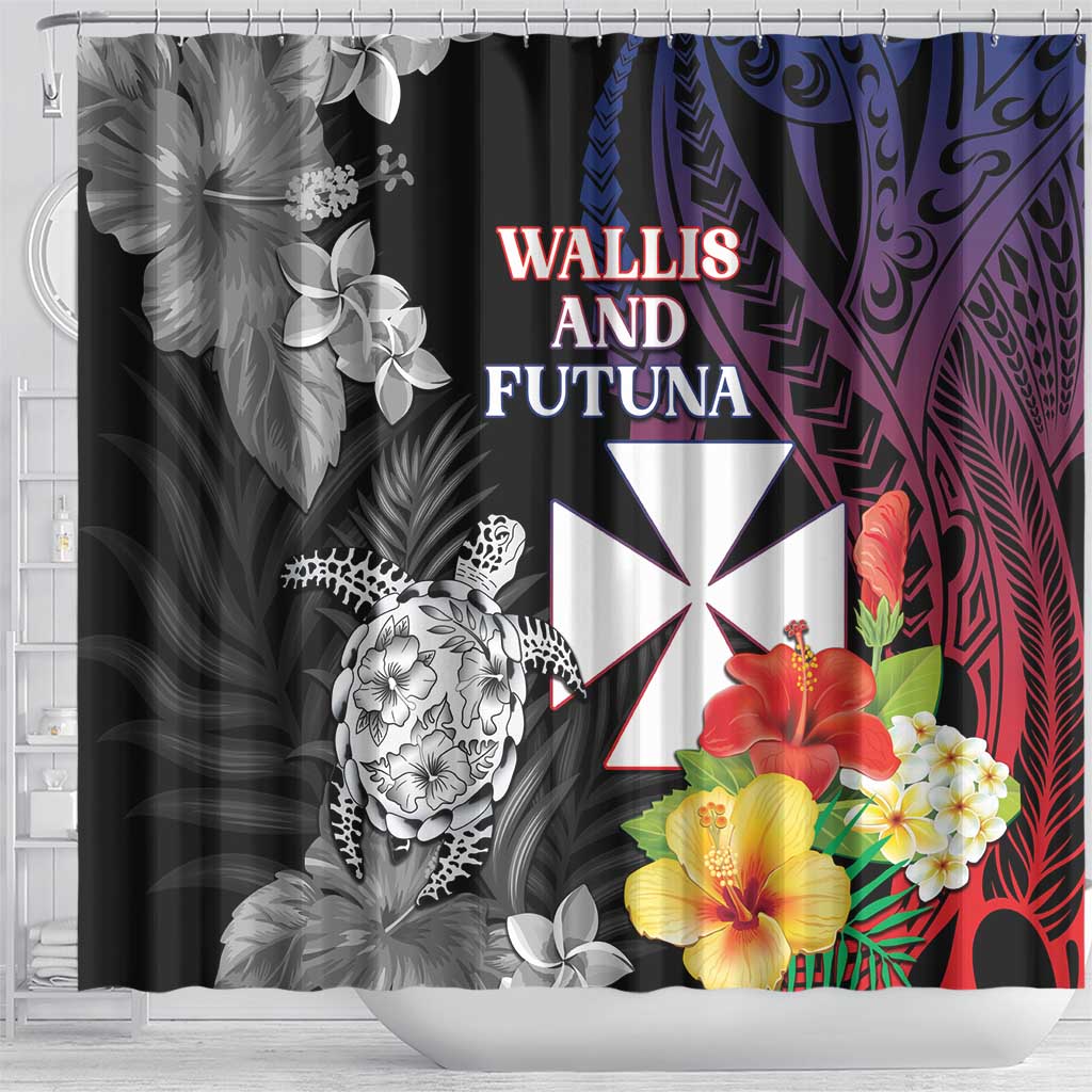 Wallis and Futuna Bastille Day Shower Curtain Tropical Turtle Hibiscus Polynesian Pattern LT05 - Polynesian Pride