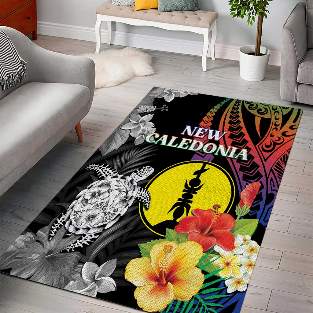 New Caledonia Bastille Day Area Rug Tropical Turtle Hibiscus Polynesian Pattern