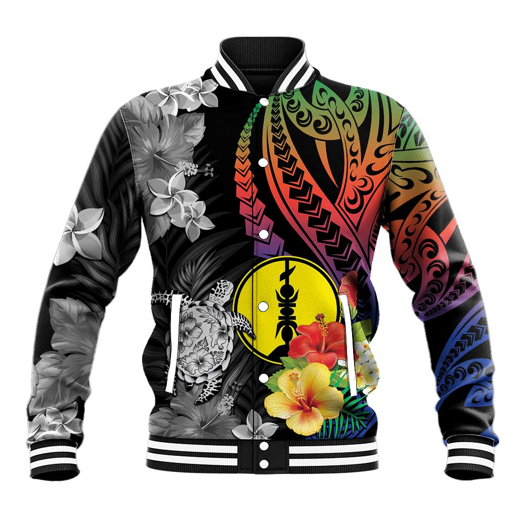 New Caledonia Bastille Day Baseball Jacket Tropical Turtle Hibiscus Polynesian Pattern LT05 Unisex Black - Polynesian Pride