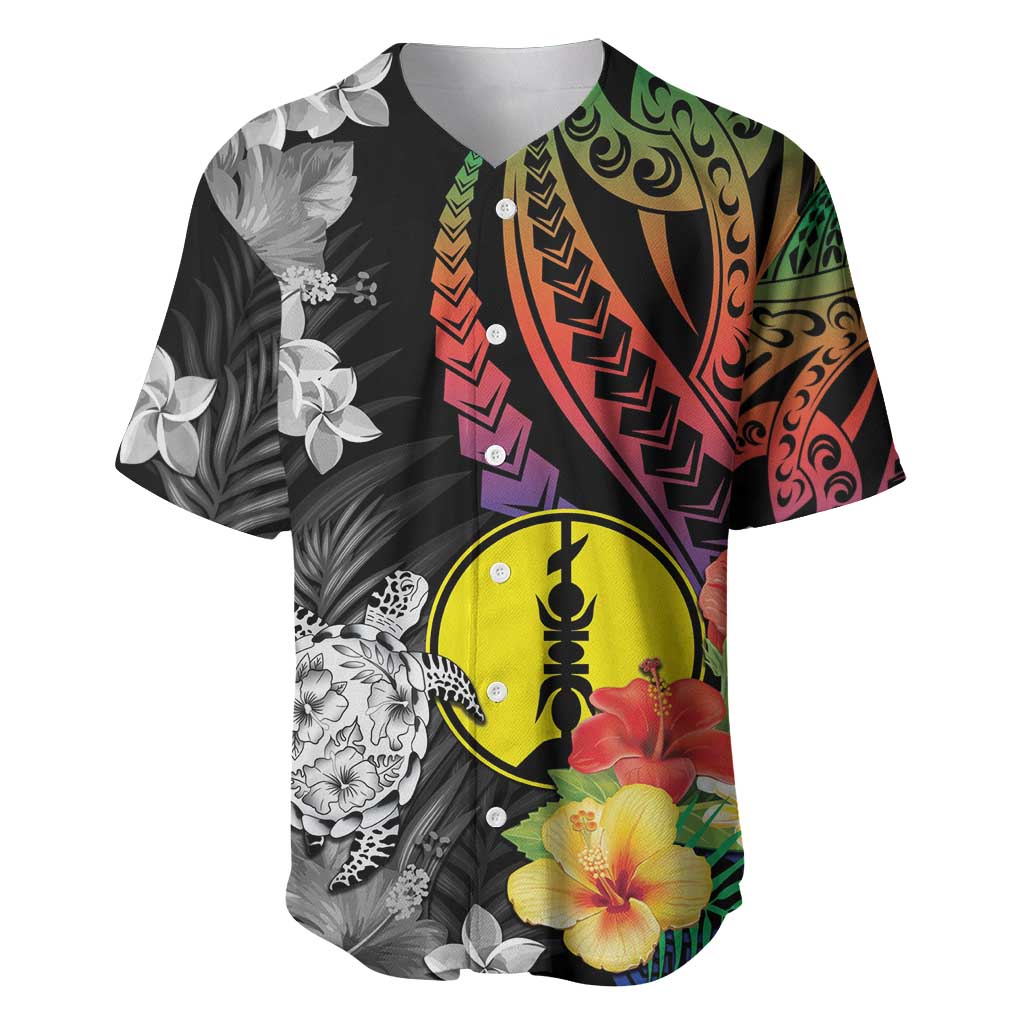 New Caledonia Bastille Day Baseball Jersey Tropical Turtle Hibiscus Polynesian Pattern LT05 Black - Polynesian Pride