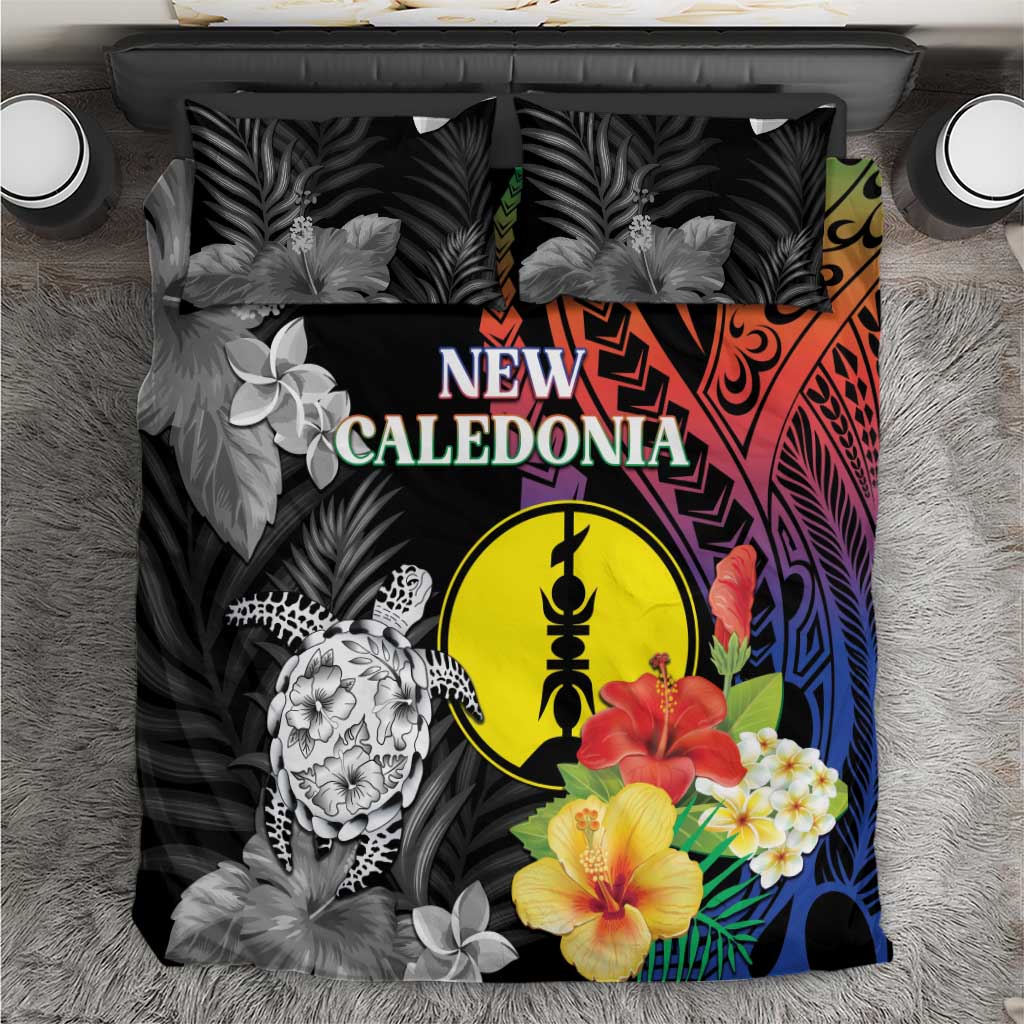 New Caledonia Bastille Day Bedding Set Tropical Turtle Hibiscus Polynesian Pattern