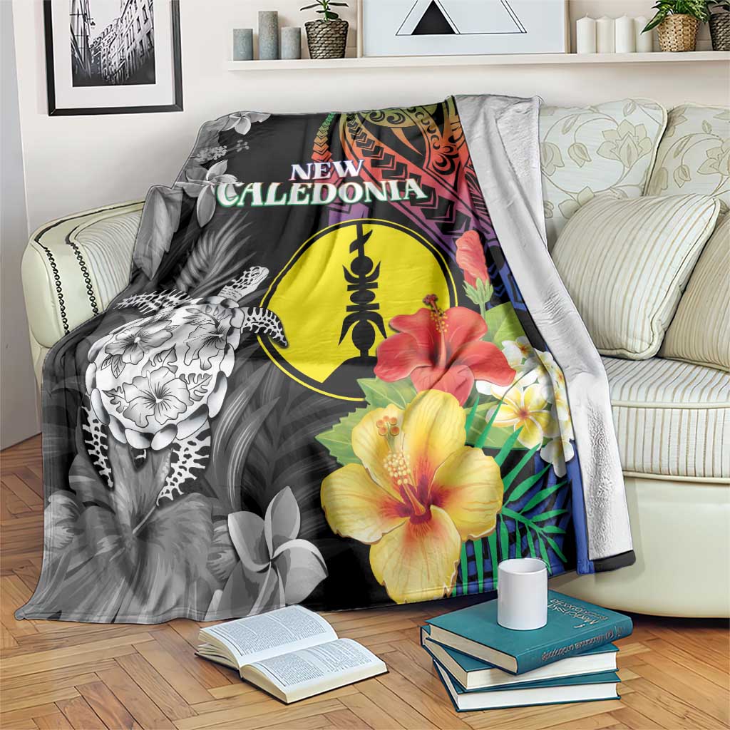 New Caledonia Bastille Day Blanket Tropical Turtle Hibiscus Polynesian Pattern LT05 Black - Polynesian Pride