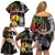 New Caledonia Bastille Day Family Matching Off Shoulder Short Dress and Hawaiian Shirt Tropical Turtle Hibiscus Polynesian Pattern