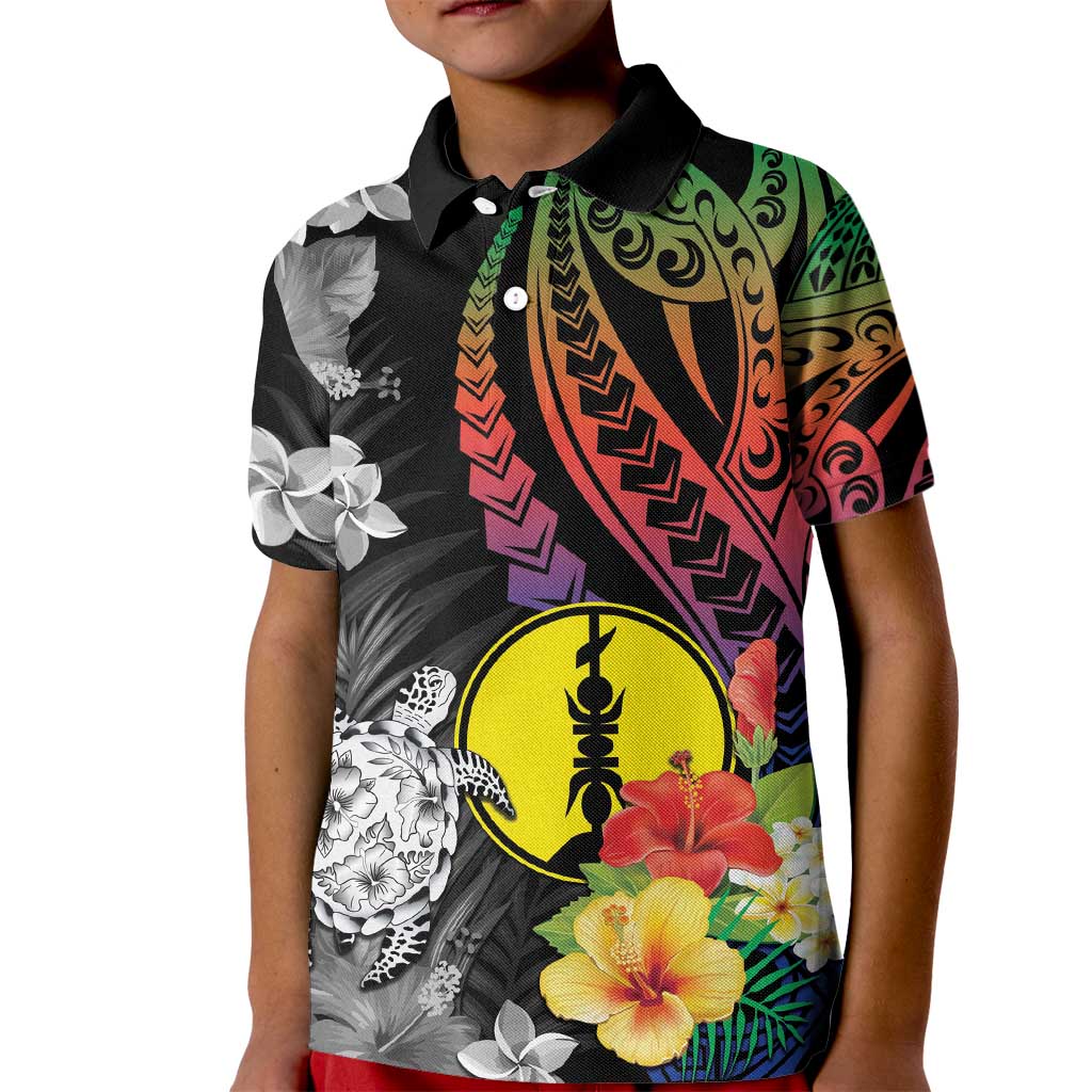 New Caledonia Bastille Day Kid Polo Shirt Tropical Turtle Hibiscus Polynesian Pattern LT05 Kid Black - Polynesian Pride