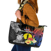 New Caledonia Bastille Day Leather Tote Bag Tropical Turtle Hibiscus Polynesian Pattern LT05 Black - Polynesian Pride