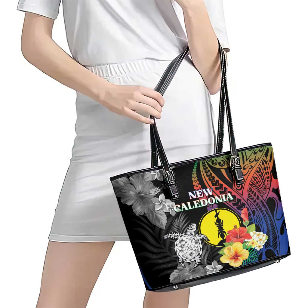 New Caledonia Bastille Day Leather Tote Bag Tropical Turtle Hibiscus Polynesian Pattern LT05 - Polynesian Pride
