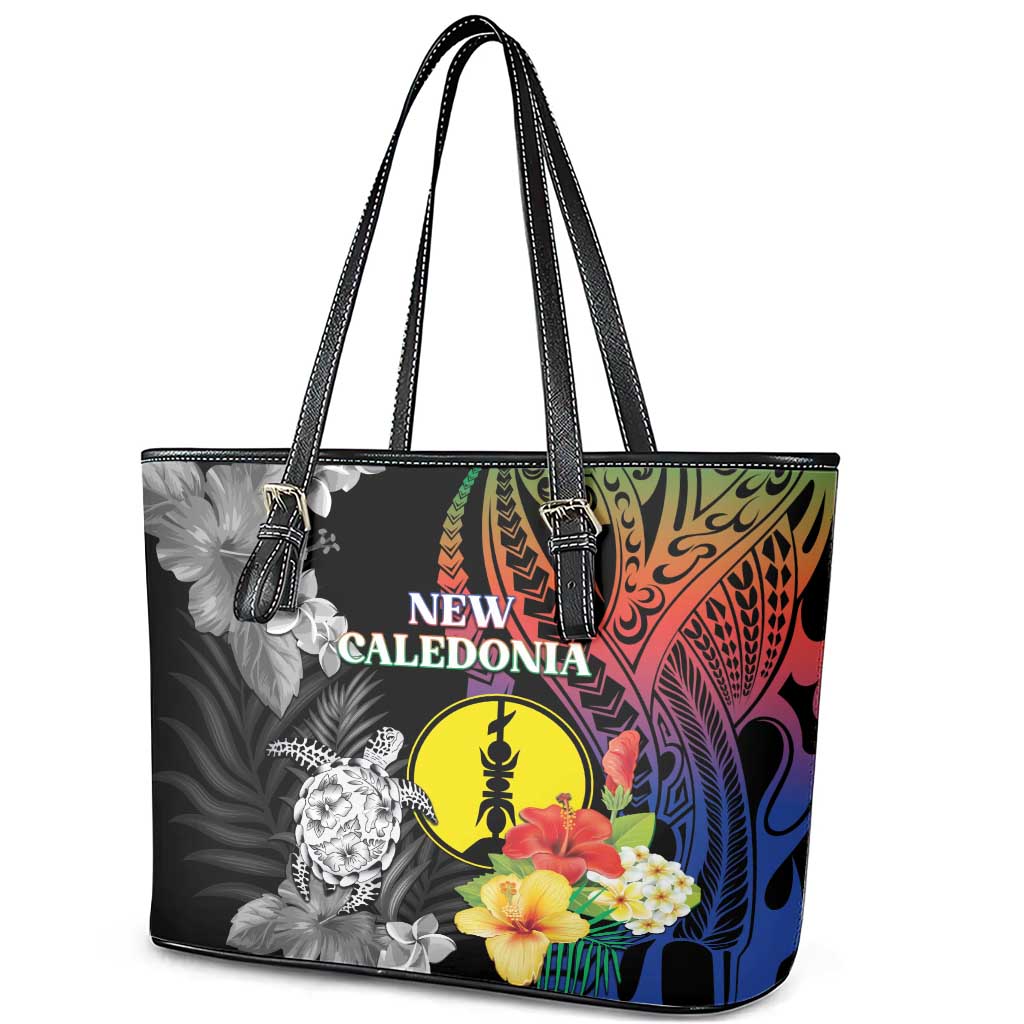 New Caledonia Bastille Day Leather Tote Bag Tropical Turtle Hibiscus Polynesian Pattern LT05 - Polynesian Pride