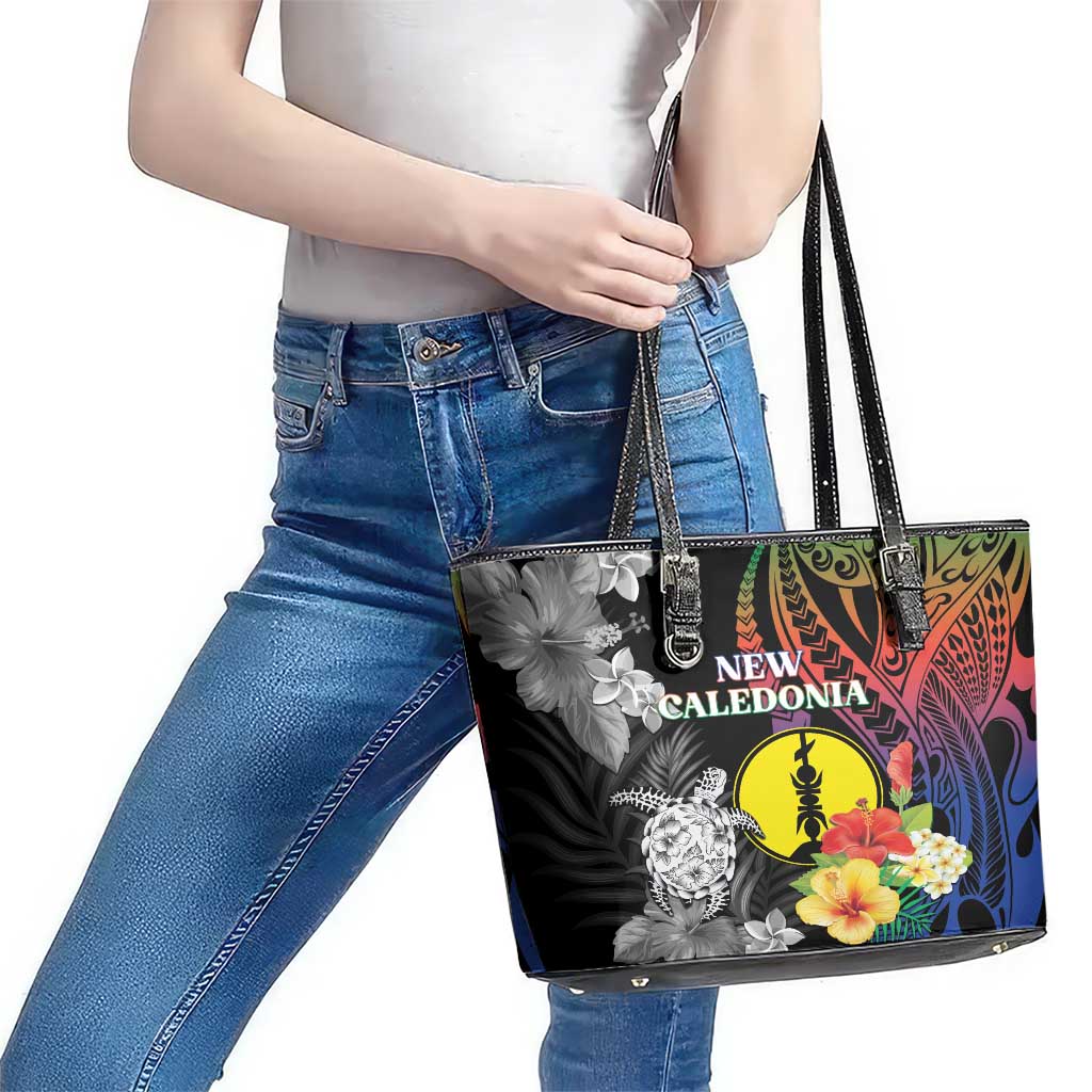 New Caledonia Bastille Day Leather Tote Bag Tropical Turtle Hibiscus Polynesian Pattern LT05 - Polynesian Pride