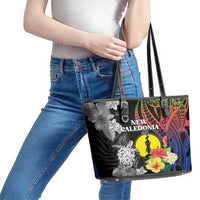 New Caledonia Bastille Day Leather Tote Bag Tropical Turtle Hibiscus Polynesian Pattern LT05 - Polynesian Pride