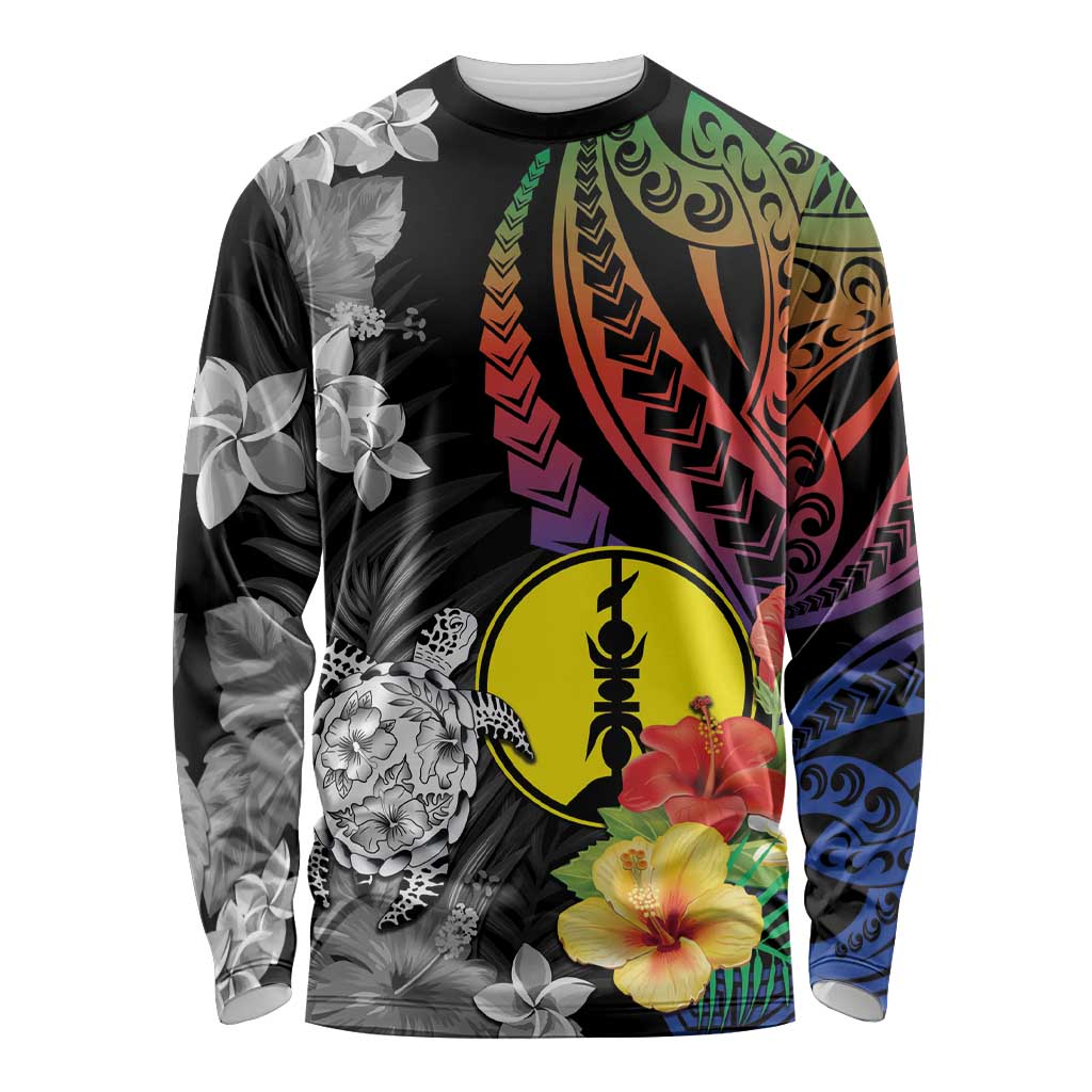New Caledonia Bastille Day Long Sleeve Shirt Tropical Turtle Hibiscus Polynesian Pattern LT05 Unisex Black - Polynesian Pride