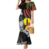 New Caledonia Bastille Day Mermaid Dress Tropical Turtle Hibiscus Polynesian Pattern LT05 Women Black - Polynesian Pride