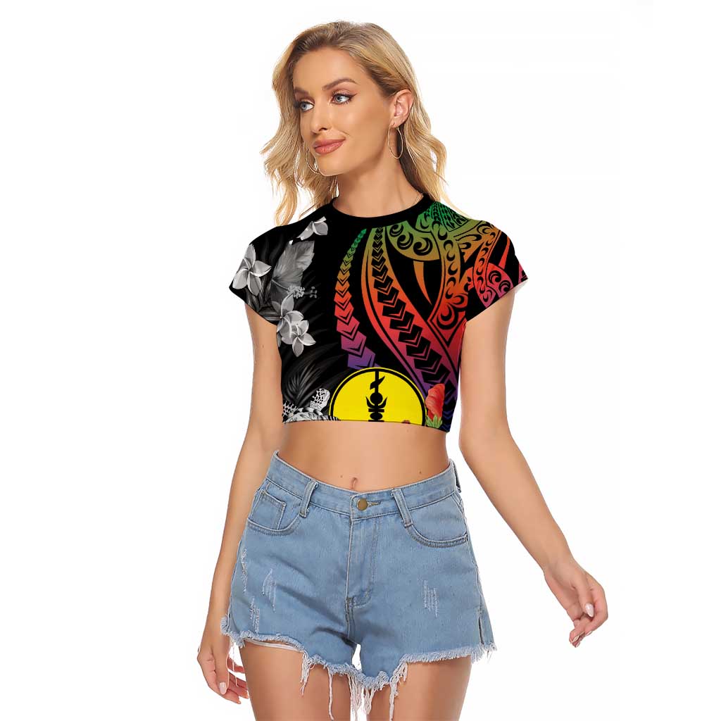 New Caledonia Bastille Day Raglan Cropped T Shirt Tropical Turtle Hibiscus Polynesian Pattern LT05 Female Black - Polynesian Pride