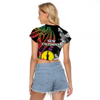 New Caledonia Bastille Day Raglan Cropped T Shirt Tropical Turtle Hibiscus Polynesian Pattern LT05 - Polynesian Pride