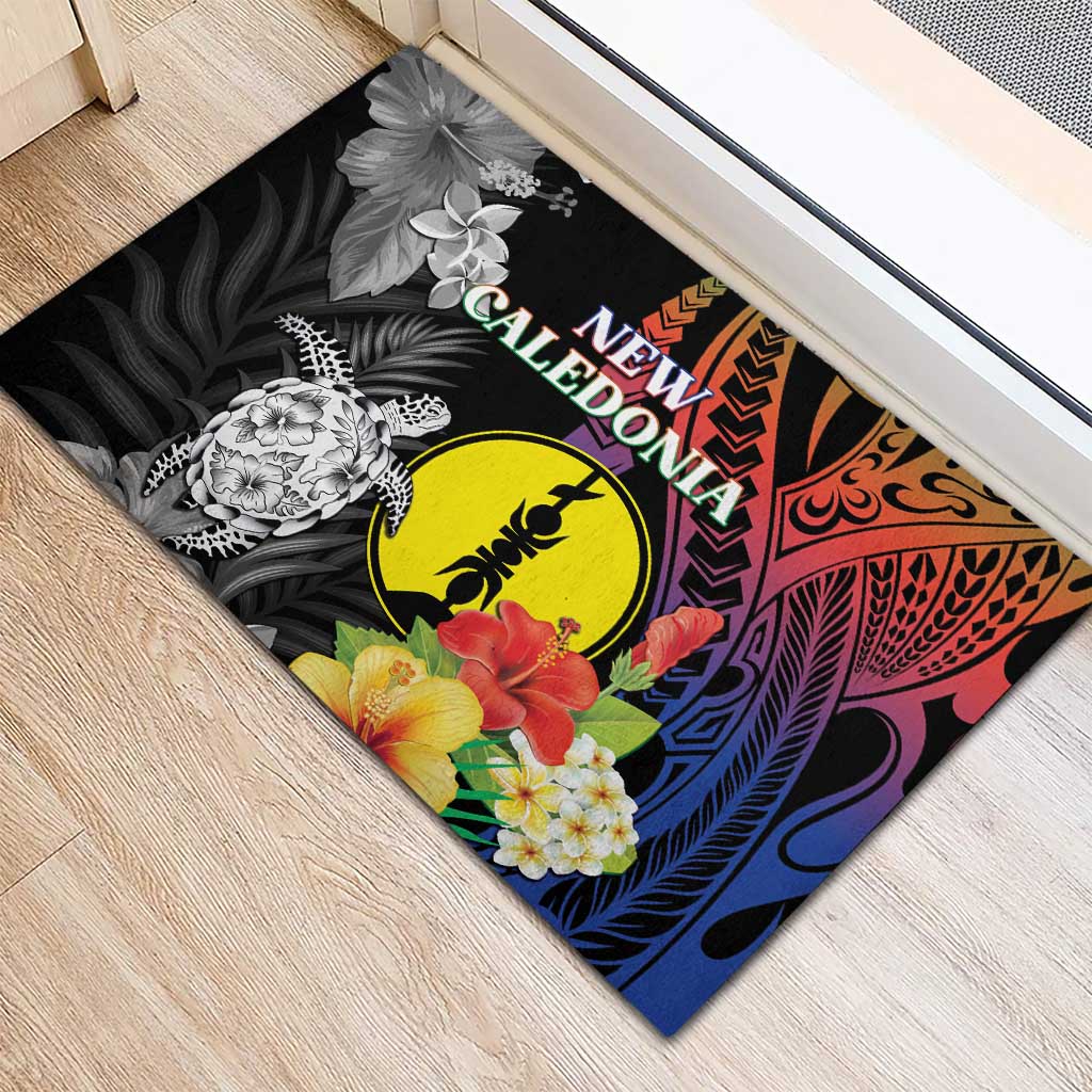 New Caledonia Bastille Day Rubber Doormat Tropical Turtle Hibiscus Polynesian Pattern LT05 - Polynesian Pride