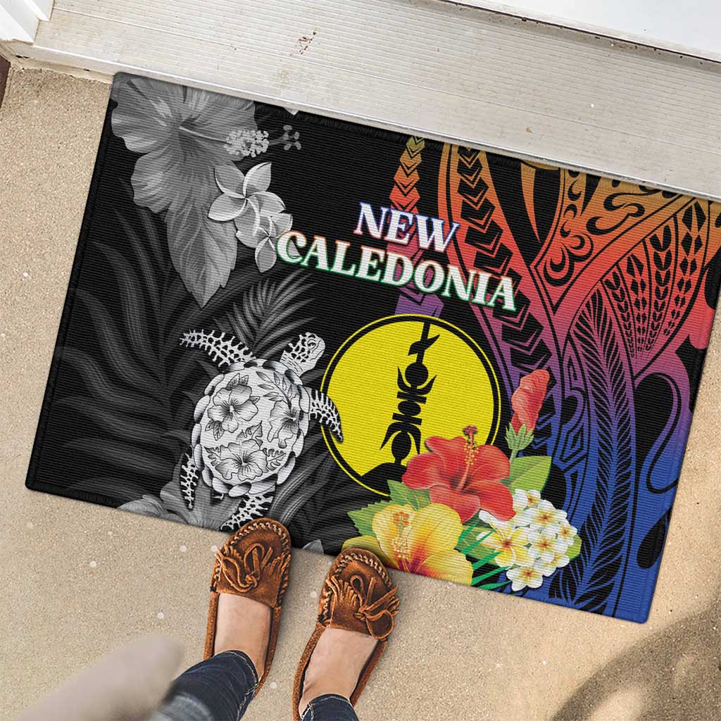 New Caledonia Bastille Day Rubber Doormat Tropical Turtle Hibiscus Polynesian Pattern LT05 - Polynesian Pride