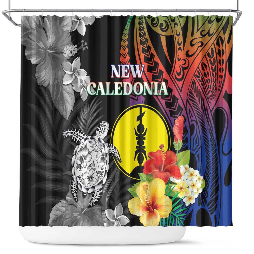 New Caledonia Bastille Day Shower Curtain Tropical Turtle Hibiscus Polynesian Pattern LT05 Black - Polynesian Pride