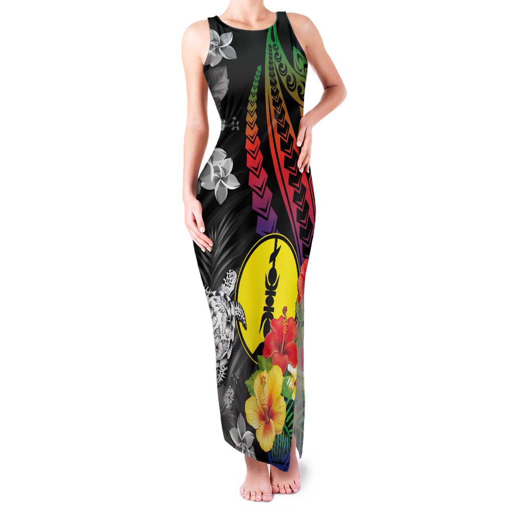 New Caledonia Bastille Day Tank Maxi Dress Tropical Turtle Hibiscus Polynesian Pattern