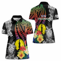 New Caledonia Bastille Day Women Polo Shirt Tropical Turtle Hibiscus Polynesian Pattern