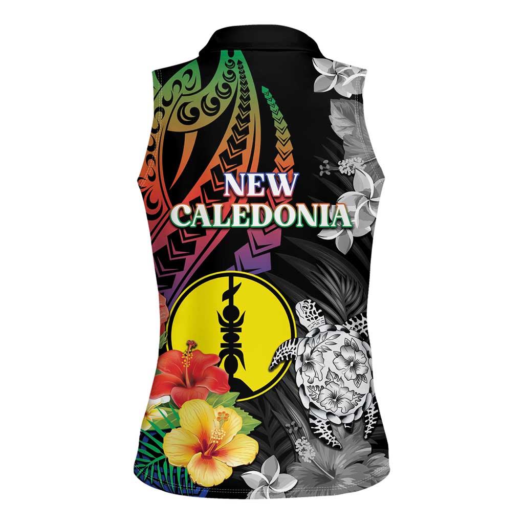 New Caledonia Bastille Day Women Sleeveless Polo Shirt Tropical Turtle Hibiscus Polynesian Pattern