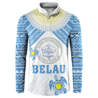Personalised Palau Constitution Day Button Sweatshirt Polynesian Turtle LT05 Blue - Polynesian Pride