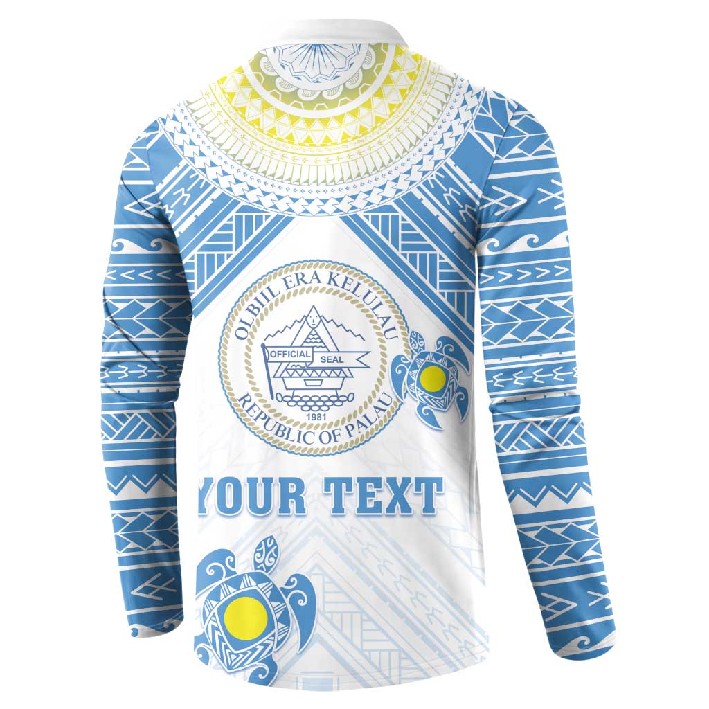 Personalised Palau Constitution Day Button Sweatshirt Polynesian Turtle LT05 - Polynesian Pride