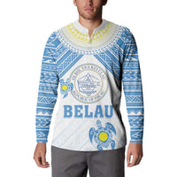 Personalised Palau Constitution Day Button Sweatshirt Polynesian Turtle LT05 - Polynesian Pride