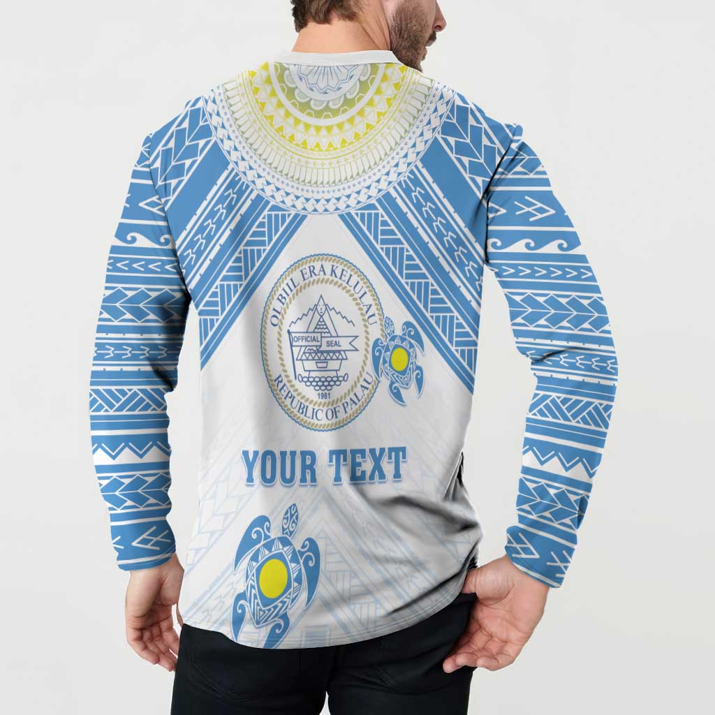 Personalised Palau Constitution Day Button Sweatshirt Polynesian Turtle LT05 - Polynesian Pride