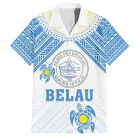 Personalised Palau Constitution Day Family Matching Puletasi and Hawaiian Shirt Polynesian Turtle LT05 Dad's Shirt - Short Sleeve Blue - Polynesian Pride