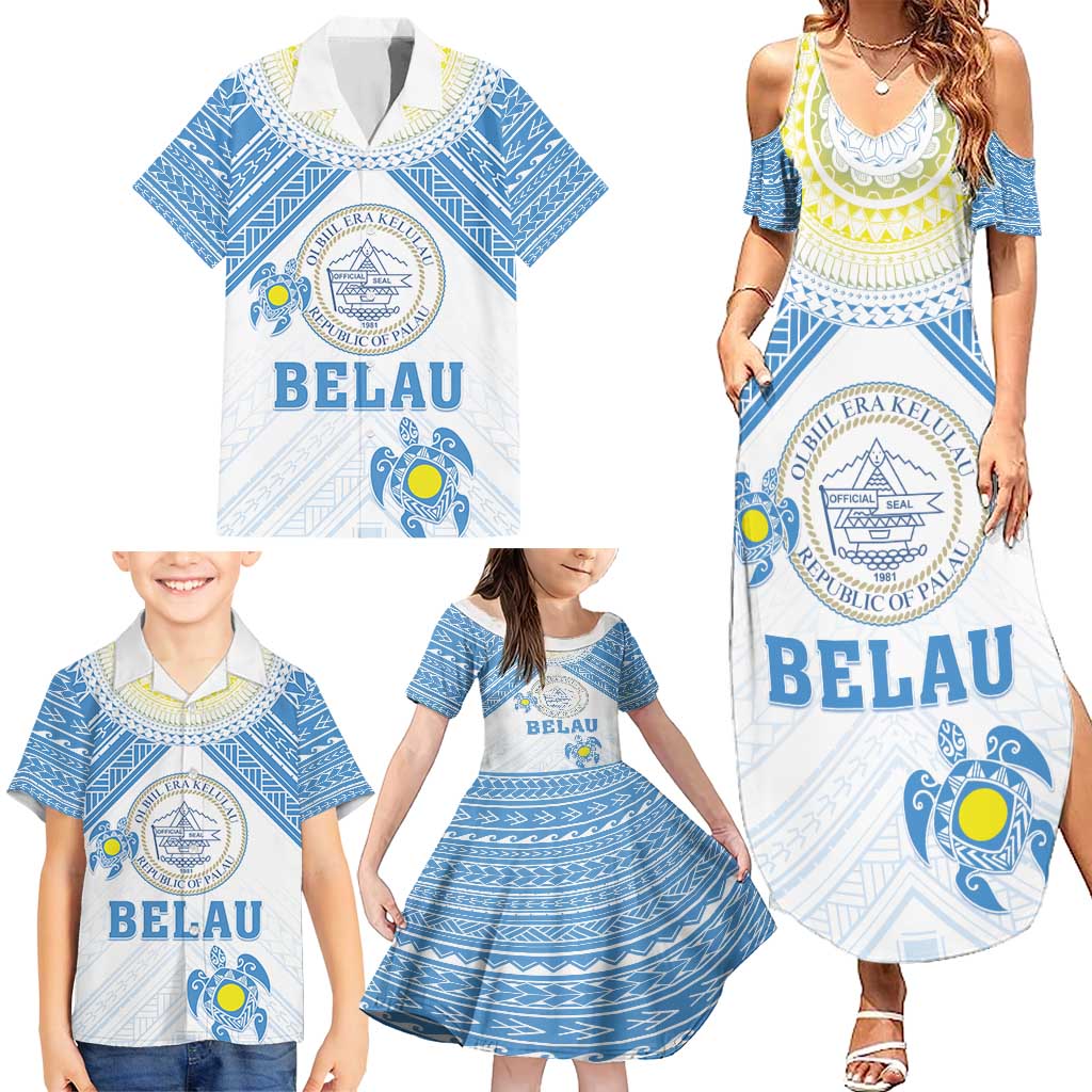 Personalised Palau Constitution Day Family Matching Summer Maxi Dress and Hawaiian Shirt Polynesian Turtle LT05 - Polynesian Pride