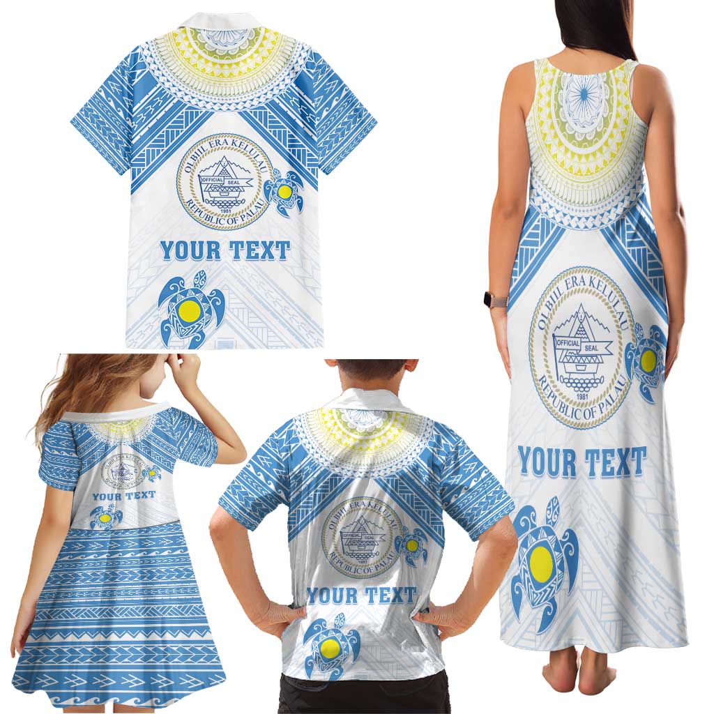 Personalised Palau Constitution Day Family Matching Tank Maxi Dress and Hawaiian Shirt Polynesian Turtle LT05 - Polynesian Pride