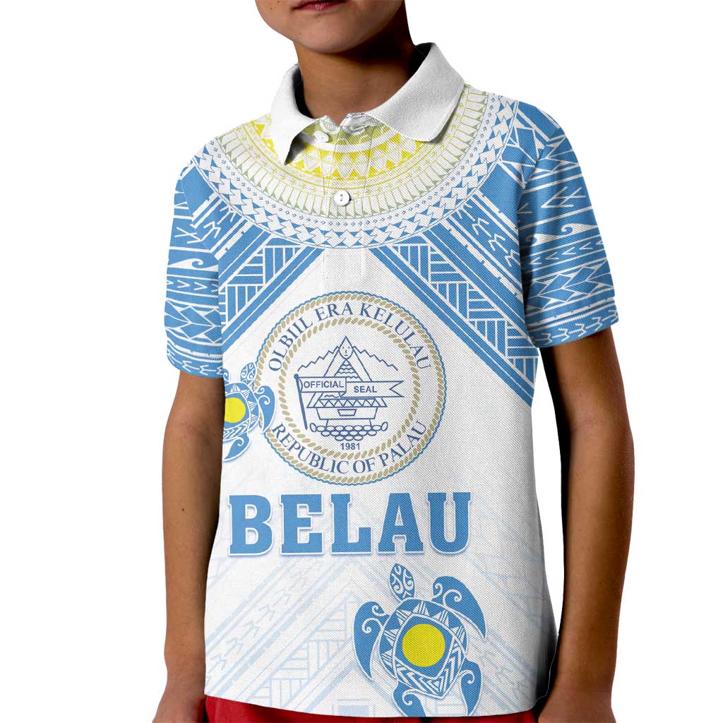 Personalised Palau Constitution Day Kid Polo Shirt Polynesian Turtle LT05 Kid Blue - Polynesian Pride
