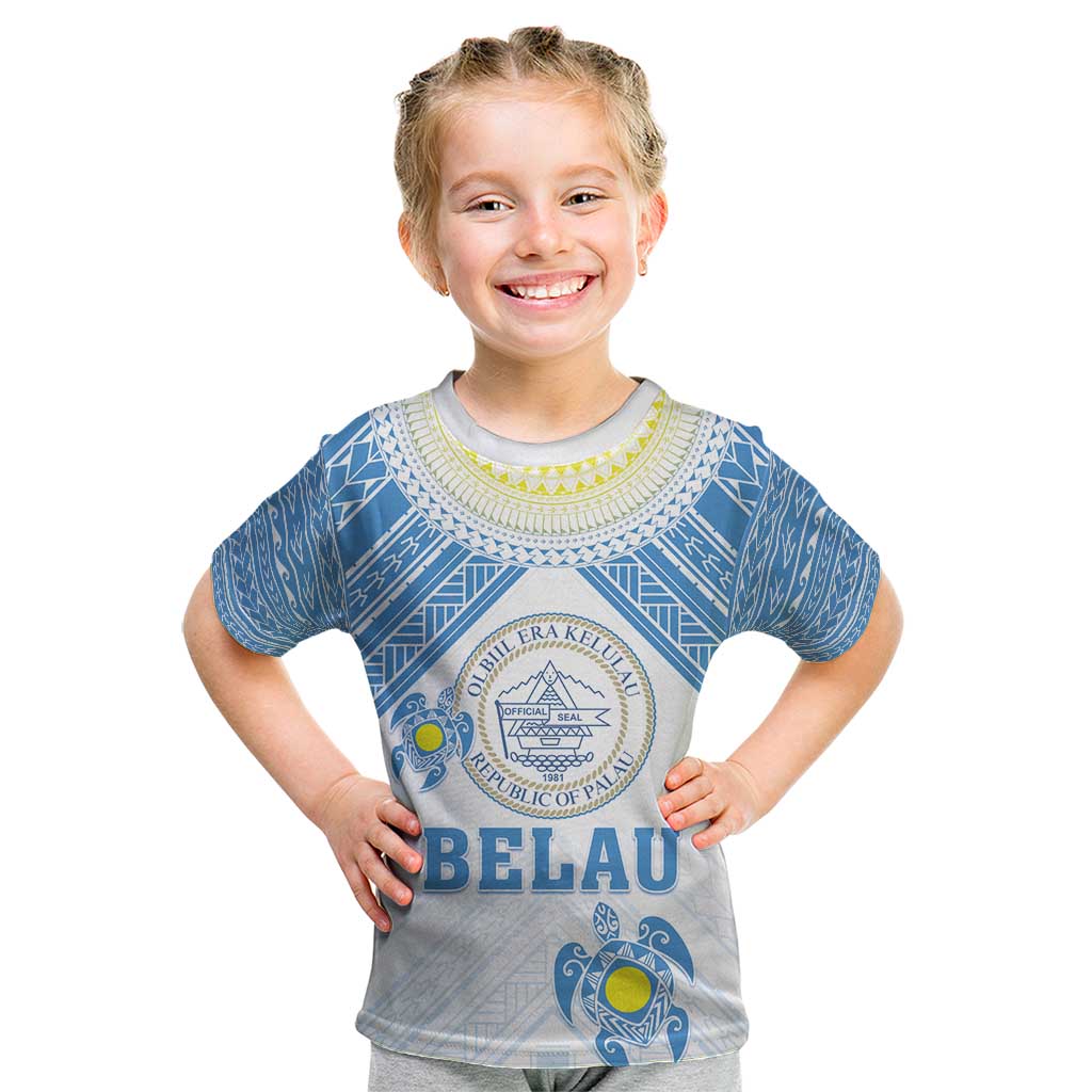 Personalised Palau Constitution Day Kid T Shirt Polynesian Turtle LT05 Blue - Polynesian Pride