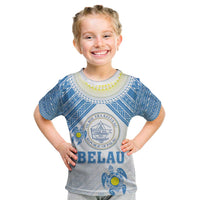 Personalised Palau Constitution Day Kid T Shirt Polynesian Turtle LT05 Blue - Polynesian Pride
