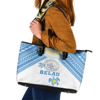 Palau Constitution Day Leather Tote Bag Polynesian Turtle LT05 Blue - Polynesian Pride