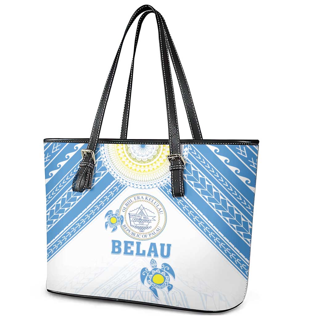 Palau Constitution Day Leather Tote Bag Polynesian Turtle LT05 - Polynesian Pride