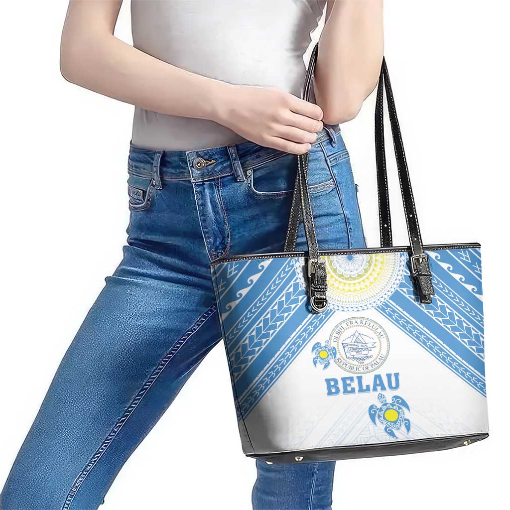 Palau Constitution Day Leather Tote Bag Polynesian Turtle LT05 - Polynesian Pride