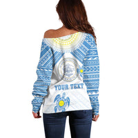 Personalised Palau Constitution Day Off Shoulder Sweater Polynesian Turtle