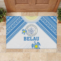 Palau Constitution Day Rubber Doormat Polynesian Turtle LT05 Blue - Polynesian Pride