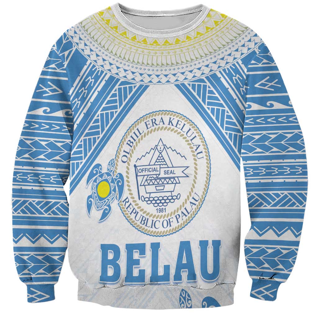 Personalised Palau Constitution Day Sweatshirt Polynesian Turtle LT05 Unisex Blue - Polynesian Pride