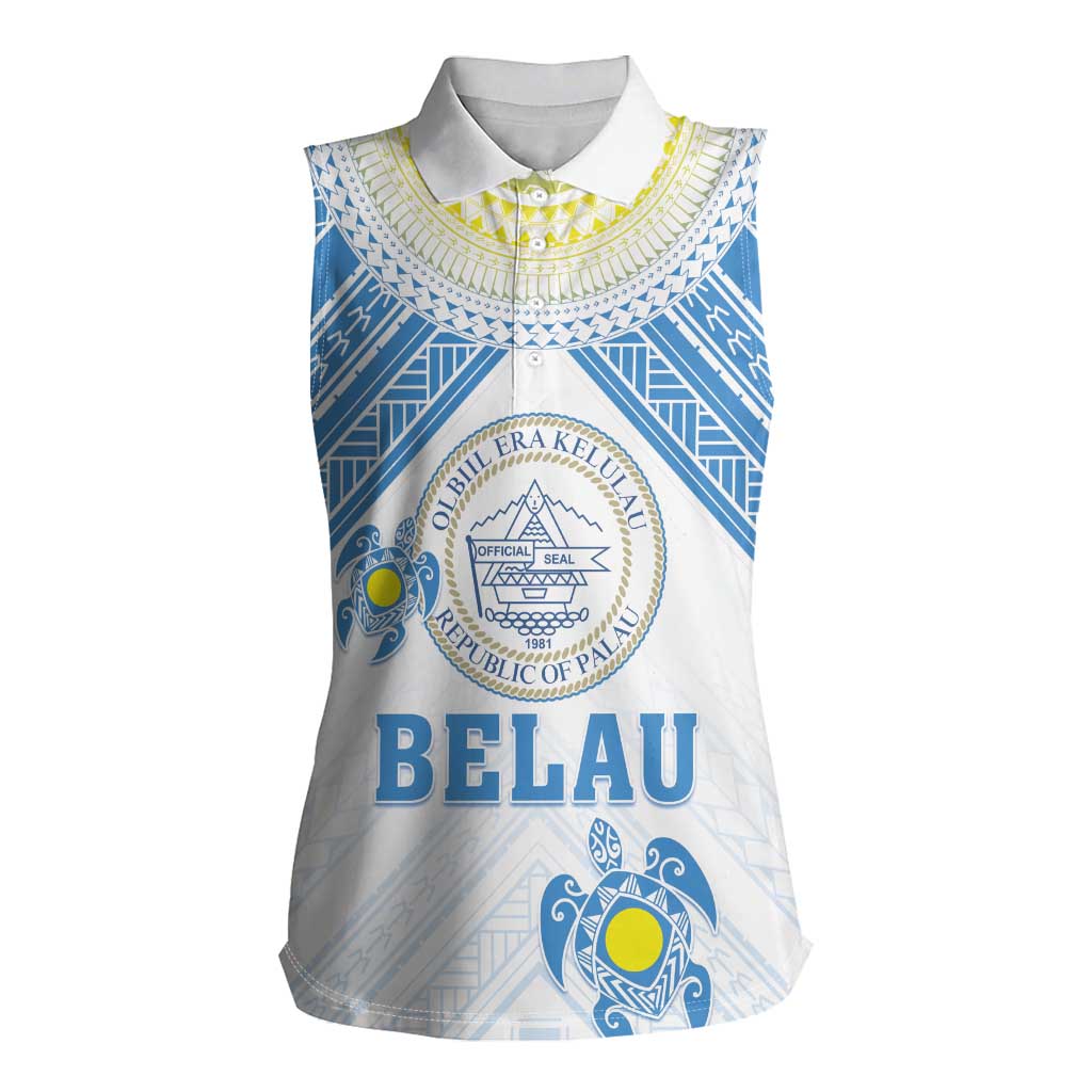 Personalised Palau Constitution Day Women Sleeveless Polo Shirt Polynesian Turtle