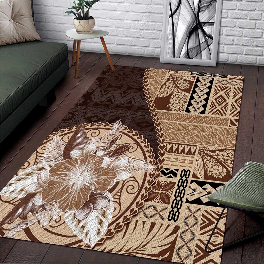 Samoa Siapo Elegant Area Rug Hibiscus Chocolate Brown Motifs LT05 Brown - Polynesian Pride